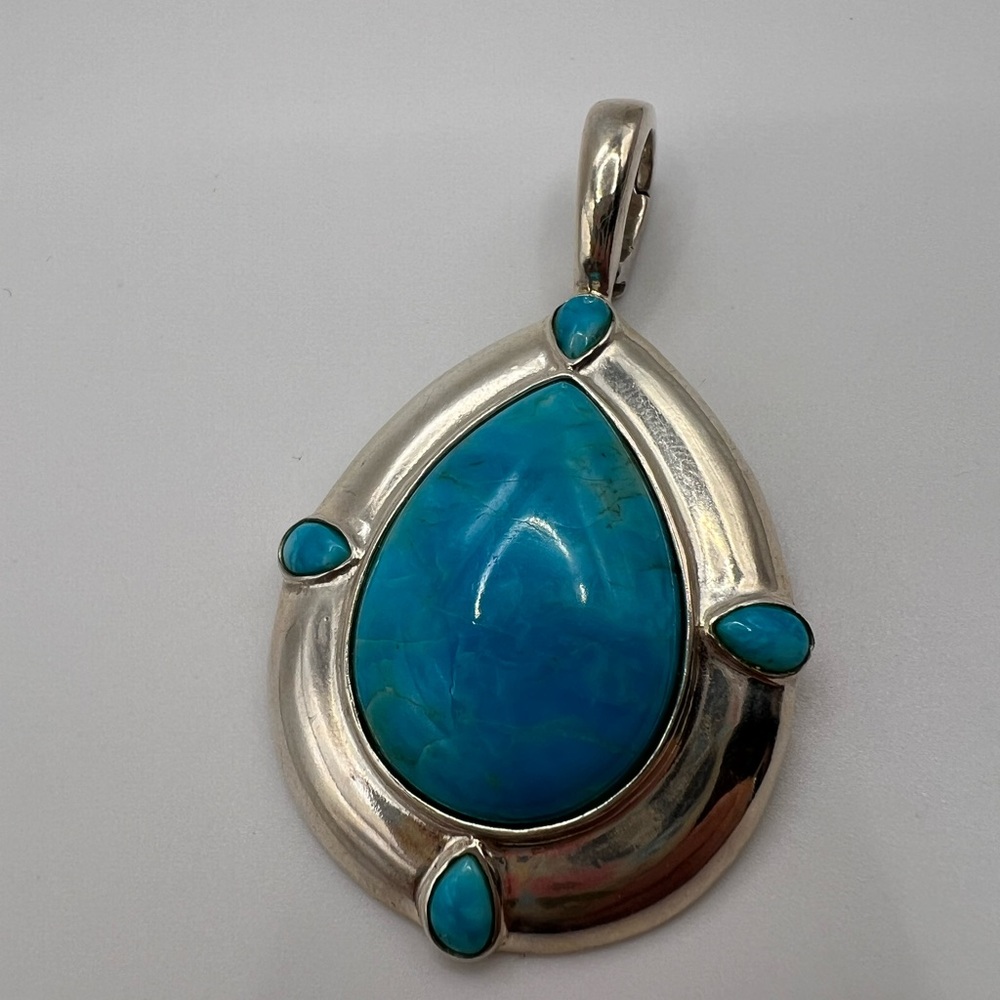Carolyn Pollack Teardrop Turquoise Sterling Silver 925 Necklace Pendant